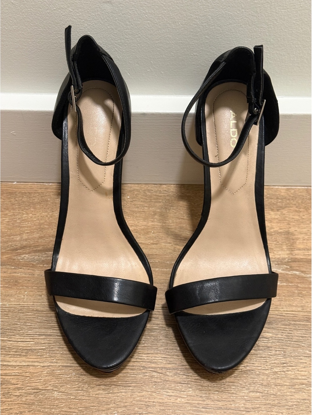 ALDO Black 5 1/8” High Heel Ankle Strap Sandals Size 8